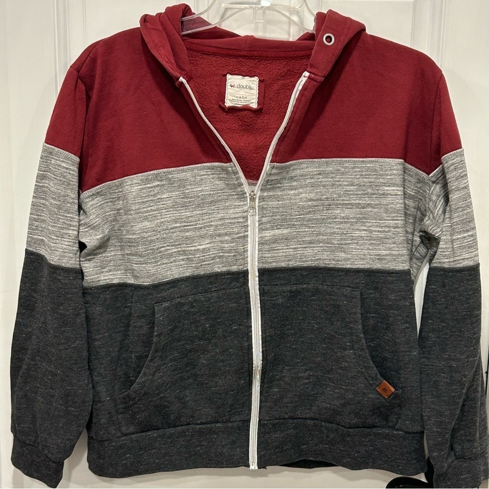 Doublju Women's Color-Block Thin Zip-Up Hoodie Jacket Hooded, Plus Size 2XL